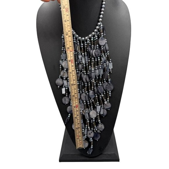 Amphai Handmade Layered Gray Shell MOP Pearls Smoky Quartz Sterling Necklace - Picture 7 of 9